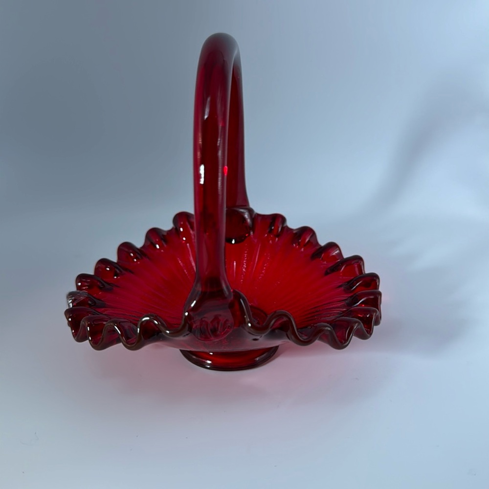 Vintage Fenton Ruby Red Ribbon Pattern Glass Min Basket
